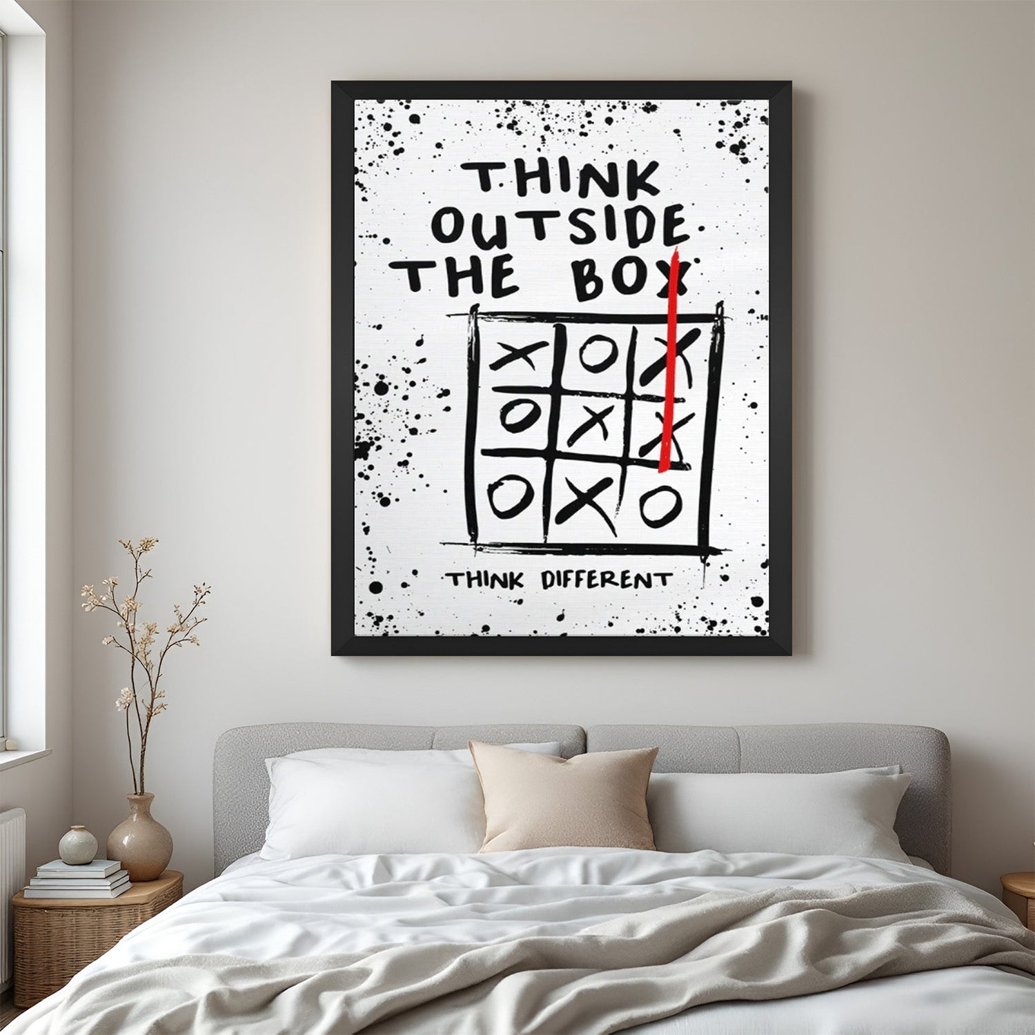 Think Outside the Box Canvas Wall Art with Black Floater Frame – Modern Motivational Decor
