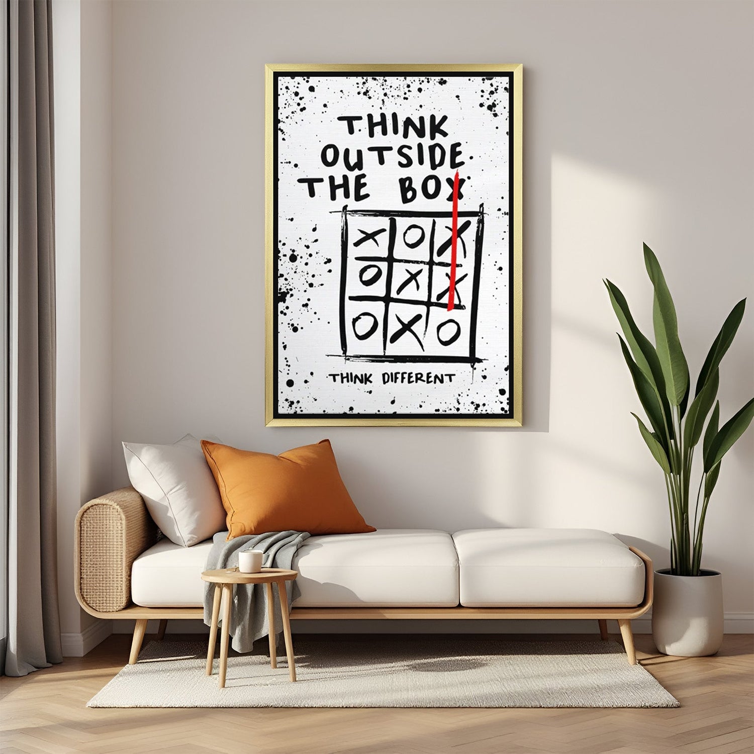 Think Outside the Box Motivational Wall Art with Golden Floater Frame for Home and Office Decor