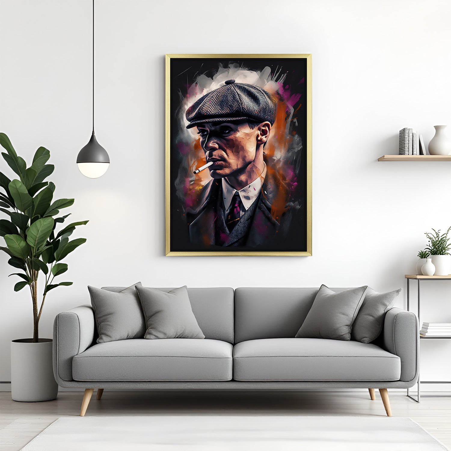 Thomas Shelby modern abstract canvas art with golden floater frame