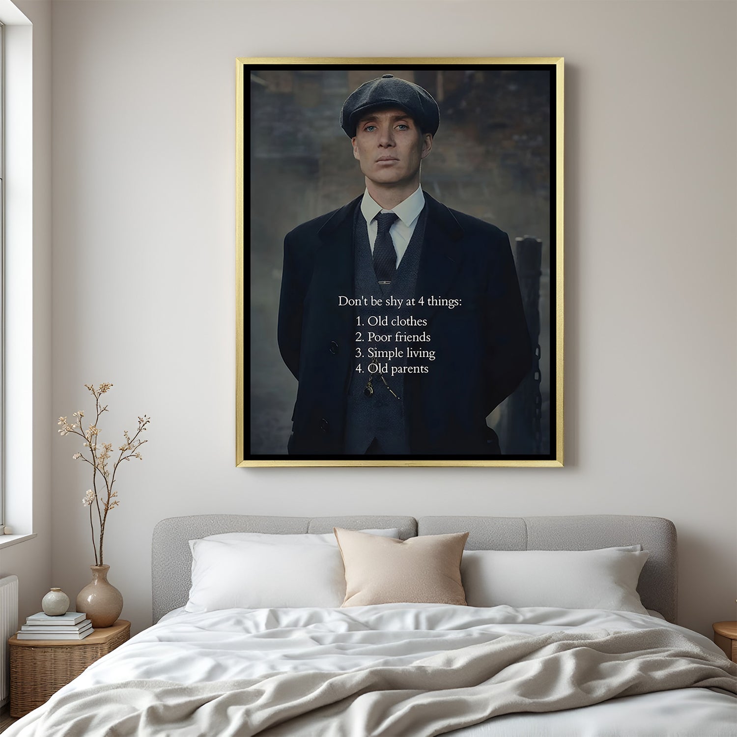 Thomas Shelby inspirational artwork in golden floater frame luxury Peaky Blinders wall decor