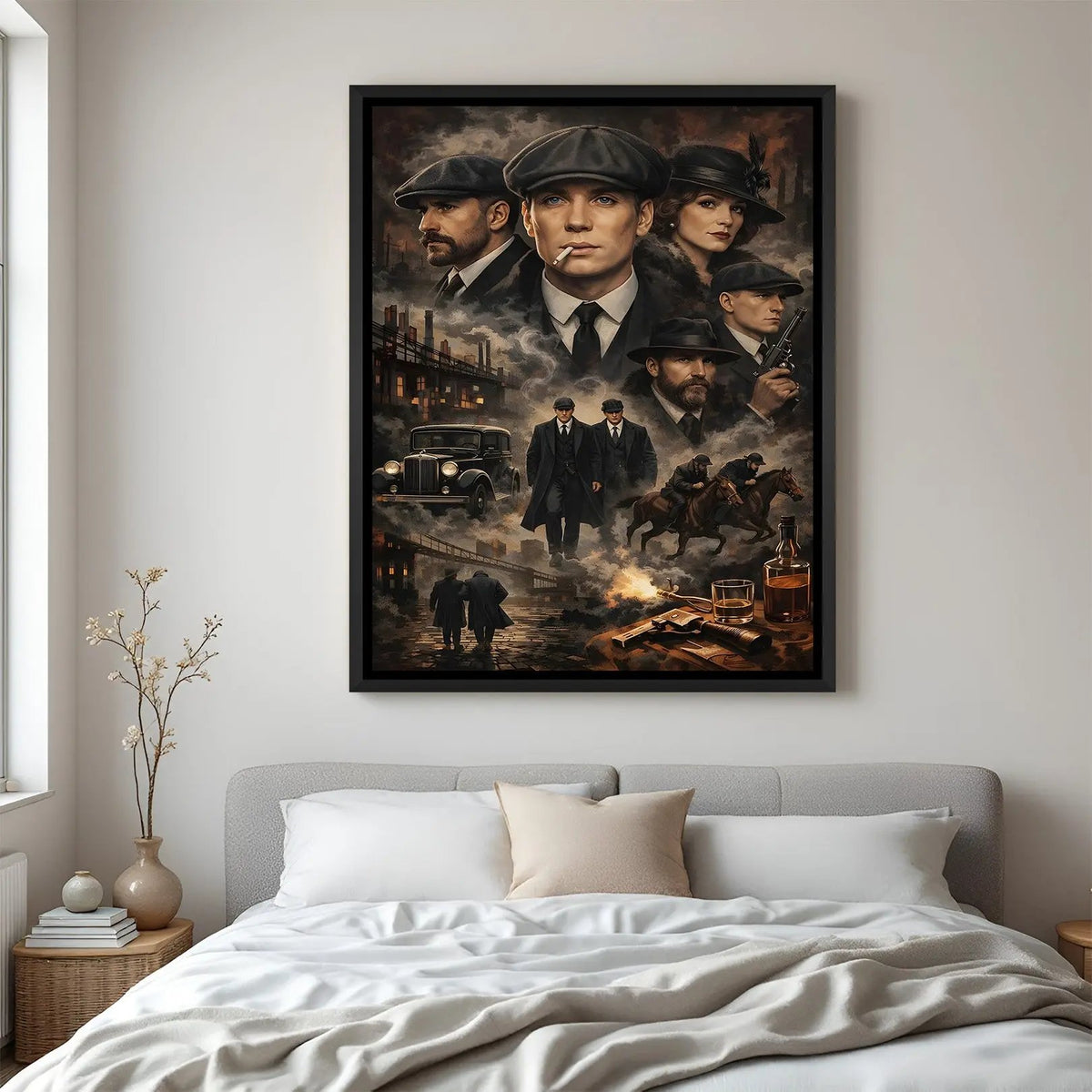 Peaky Blinders Thomas Shelby motivational wall art in elegant black floater frame with cigar smoking cinematic portrait