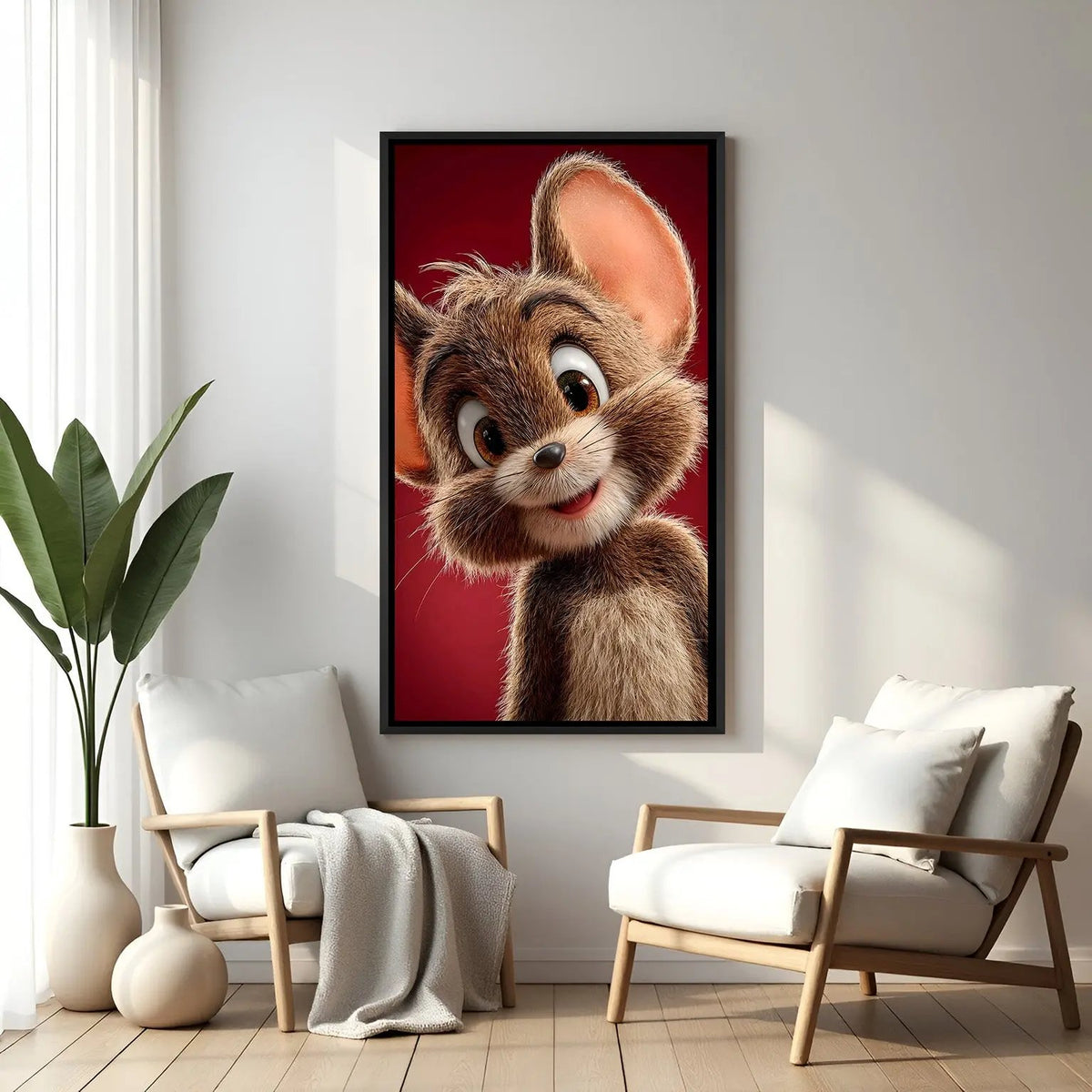 Jerry cartoon artwork in elegant black floater frame with classic animation and fun character styling