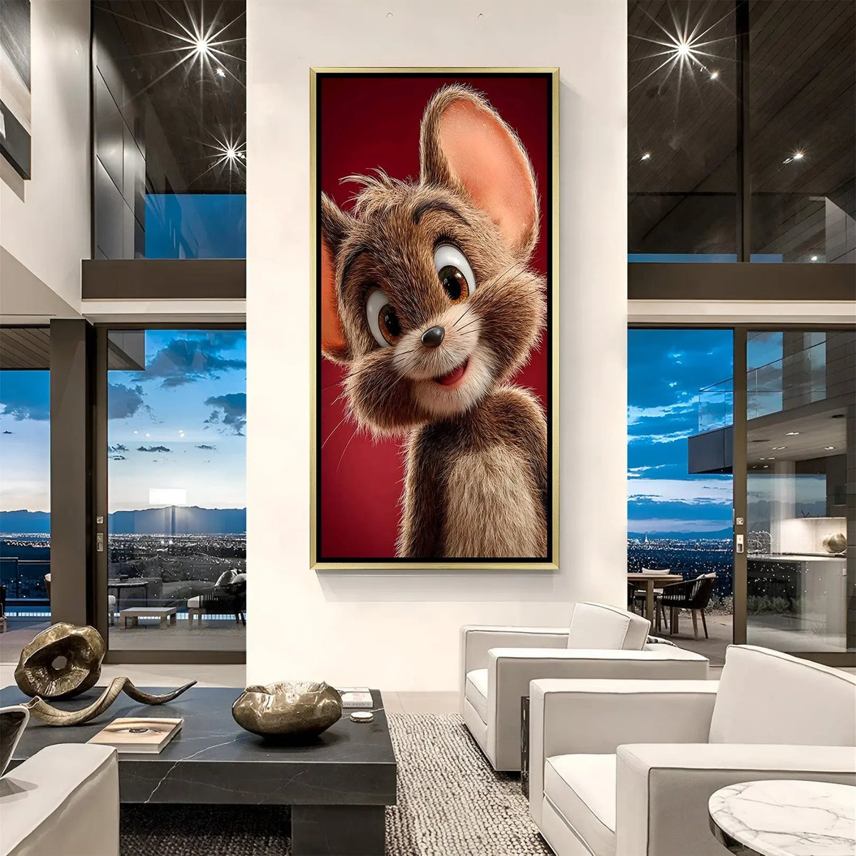 Luxury Jerry cartoon canvas artwork in golden floater frame featuring iconic animated character decor