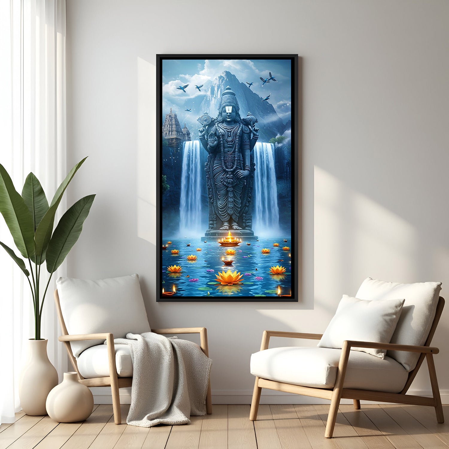 Lord Venkateswara Tirupati Balaji wall painting in elegant black floater frame for living room and pooja room decor