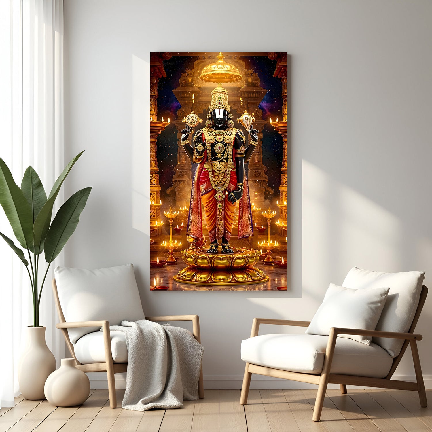 Tirupati Balaji divine temple canvas wrapped wall art Lord Venkateswara spiritual painting for home decor