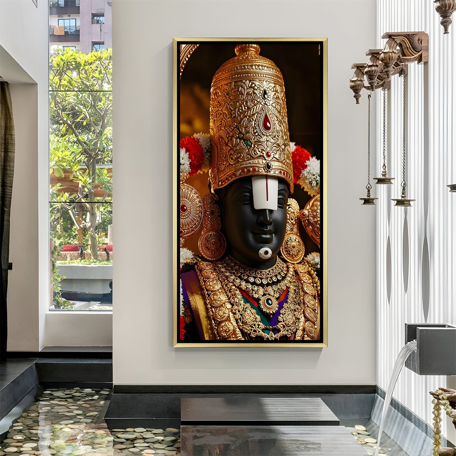 Tirupati Balaji gold temple golden floater frame canvas wall art premium spiritual painting for home decor