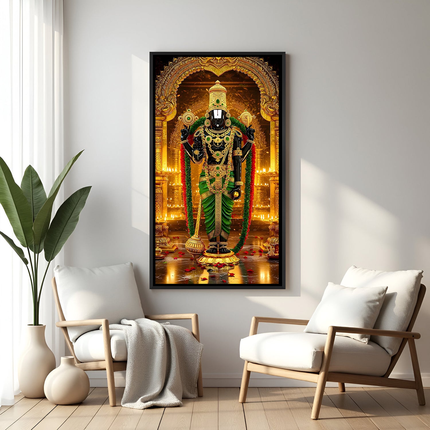 Tirupati Balaji temple arch painting black floater frame wall art for living room decor