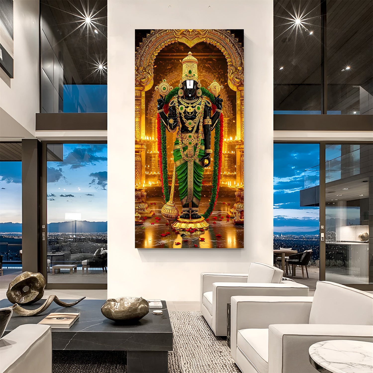 Tirupati Balaji temple arch canvas wrapped wall art Lord Venkateswara spiritual painting for home decor