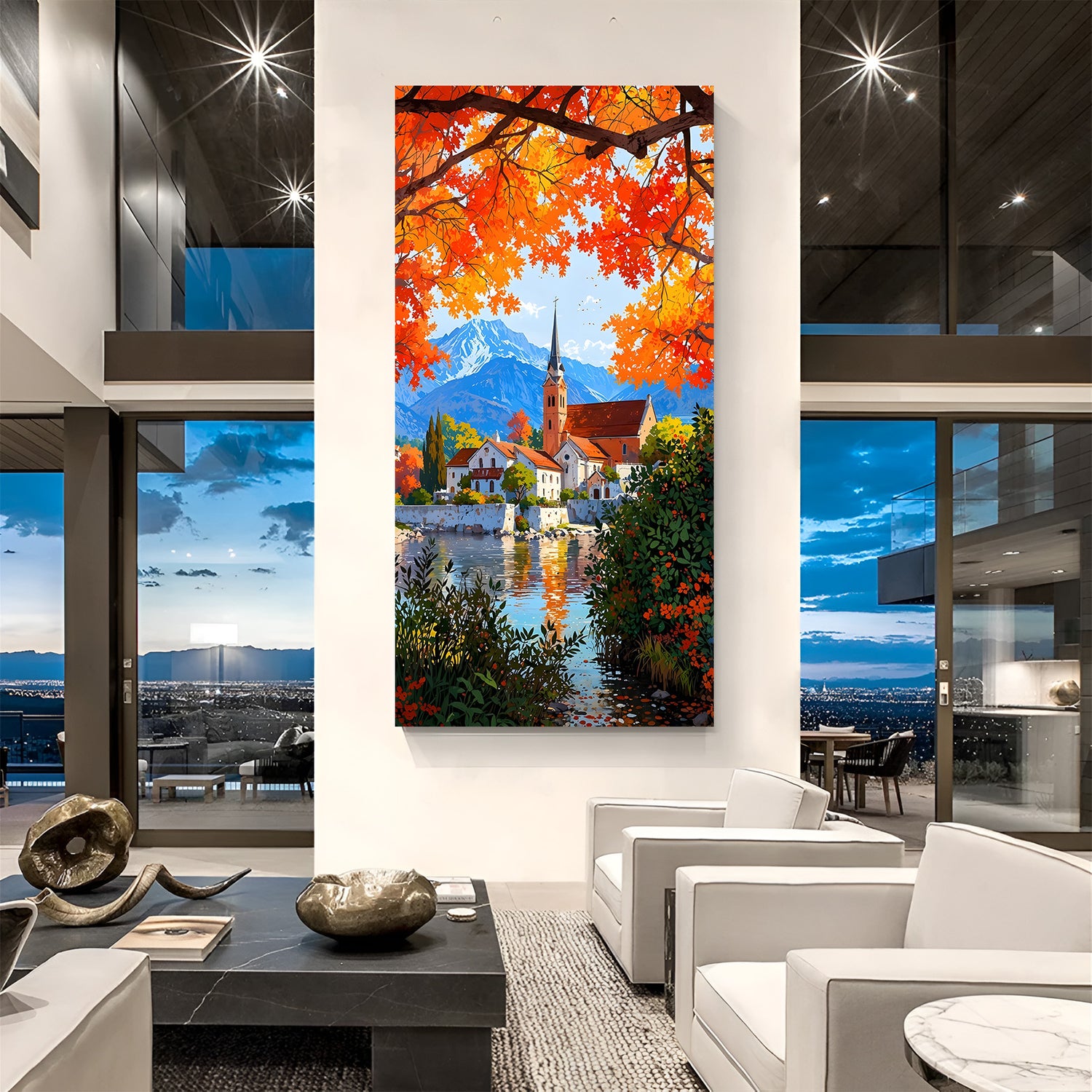 Tranquil scenery modern art canvas wall painting with peaceful landscape design in premium canvas wrapped frame