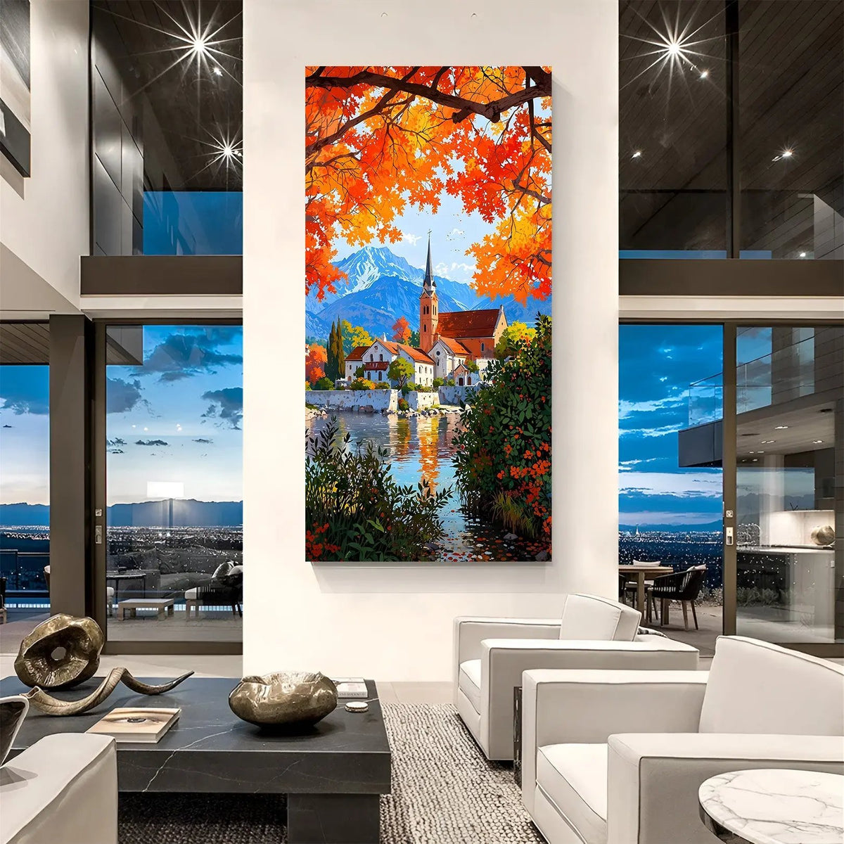 Tranquil scenery modern art canvas wall painting with peaceful landscape design in premium canvas wrapped frame