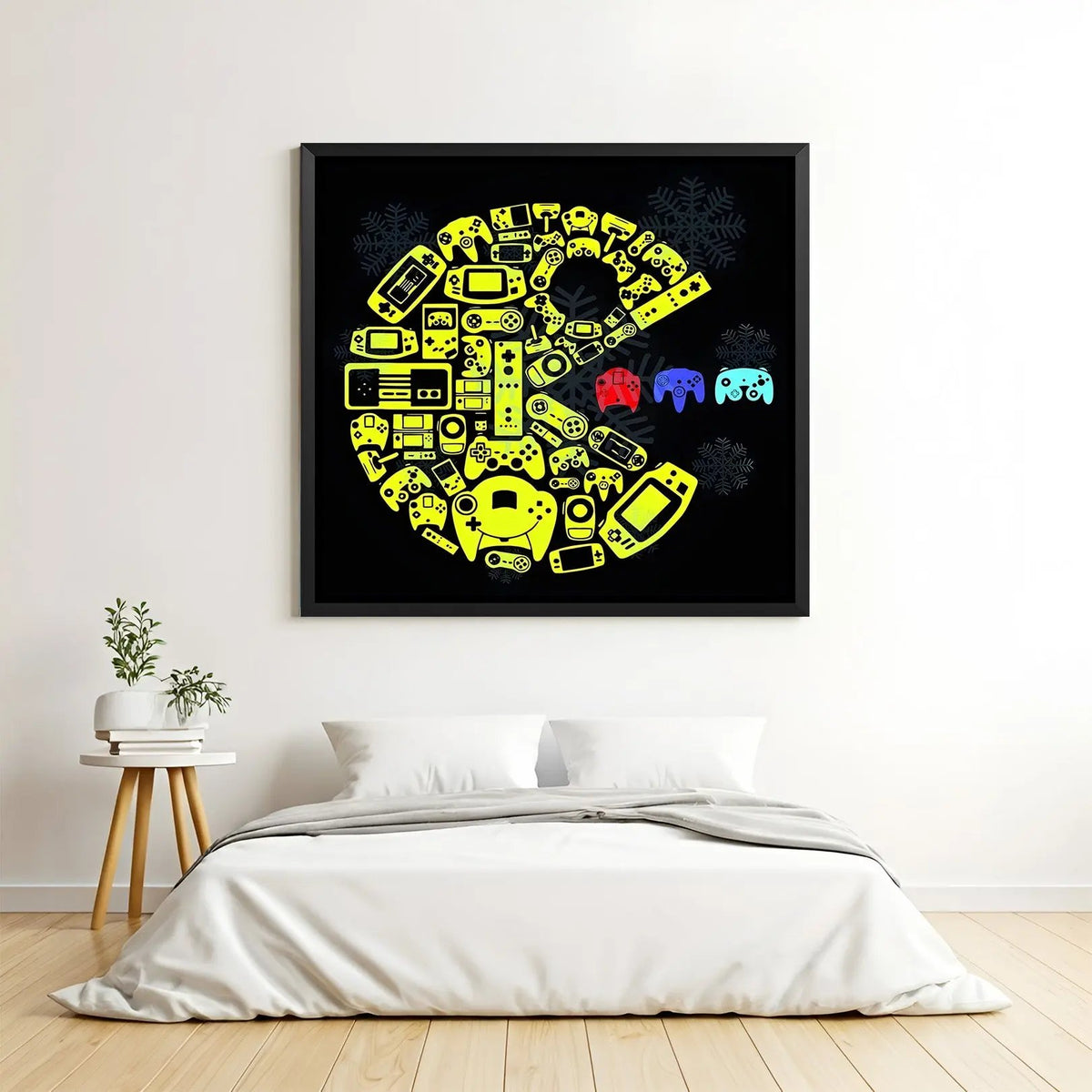 Ultimate Gamer Station wall painting in black floater frame with modern gaming controller artwork