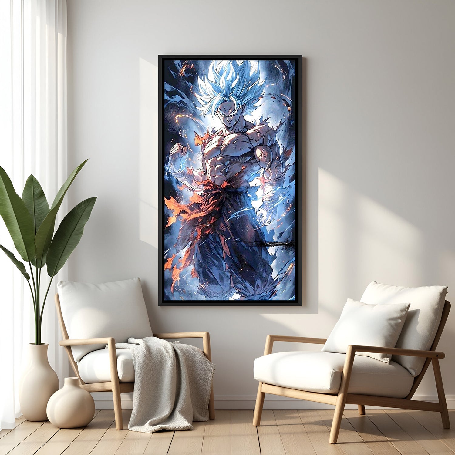 Black floater frame Ultra Instinct Goku anime wall art modern Dragon Ball wall decor