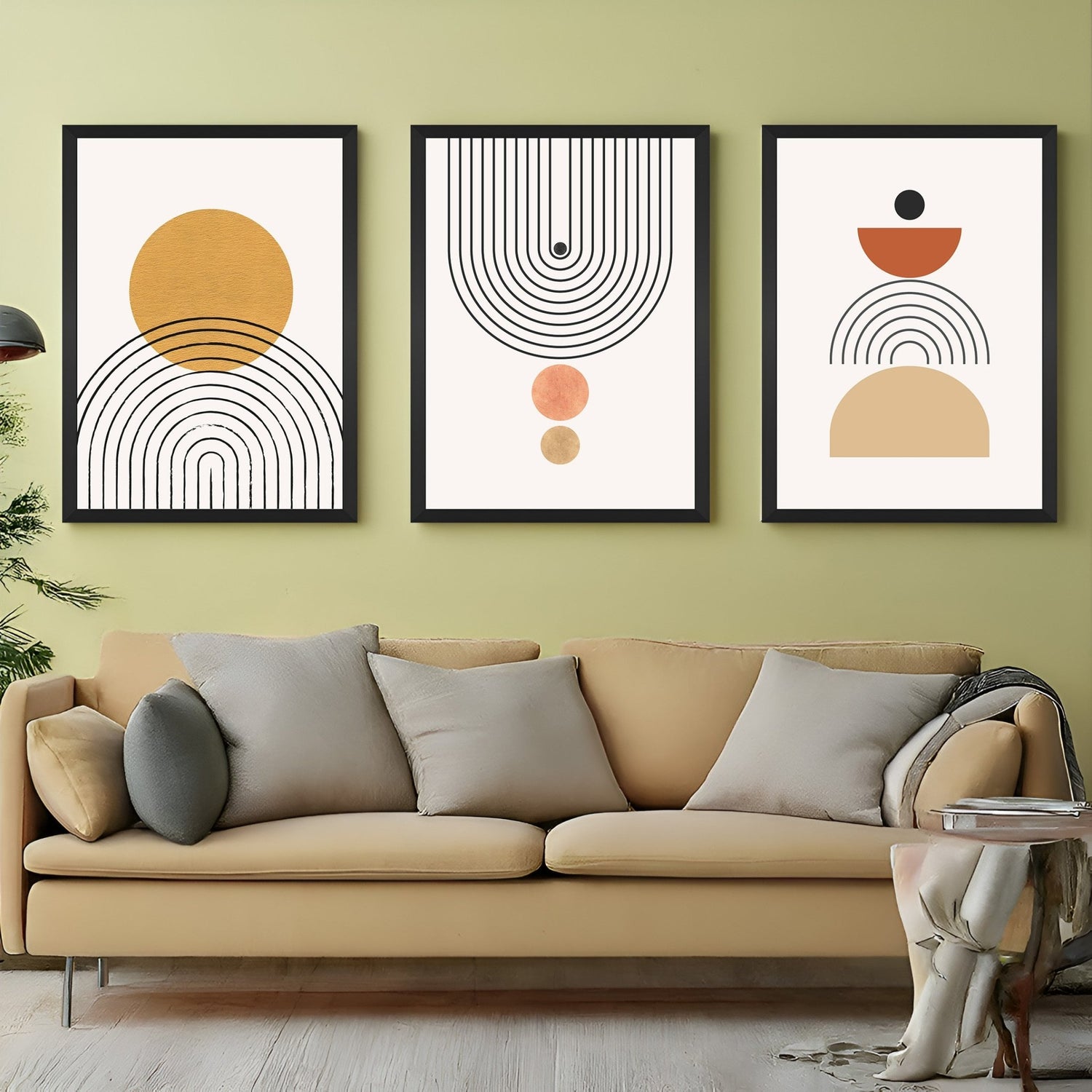Set of 3 ultra minimal bohemian wall art prints with straight lines, curves, and soft abstract forms – perfect for modern calming interiors