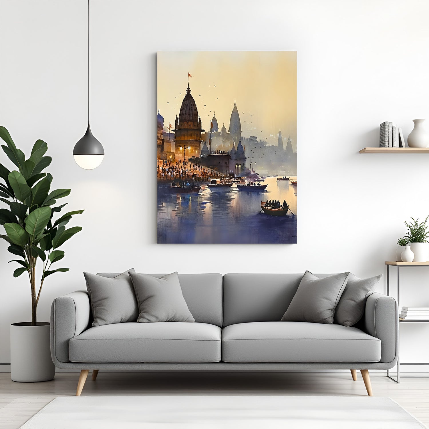 Varanasi Soulful Riverfront canvas print in premium canvas wrapped frame featuring sacred ghats and Ganges river scenery