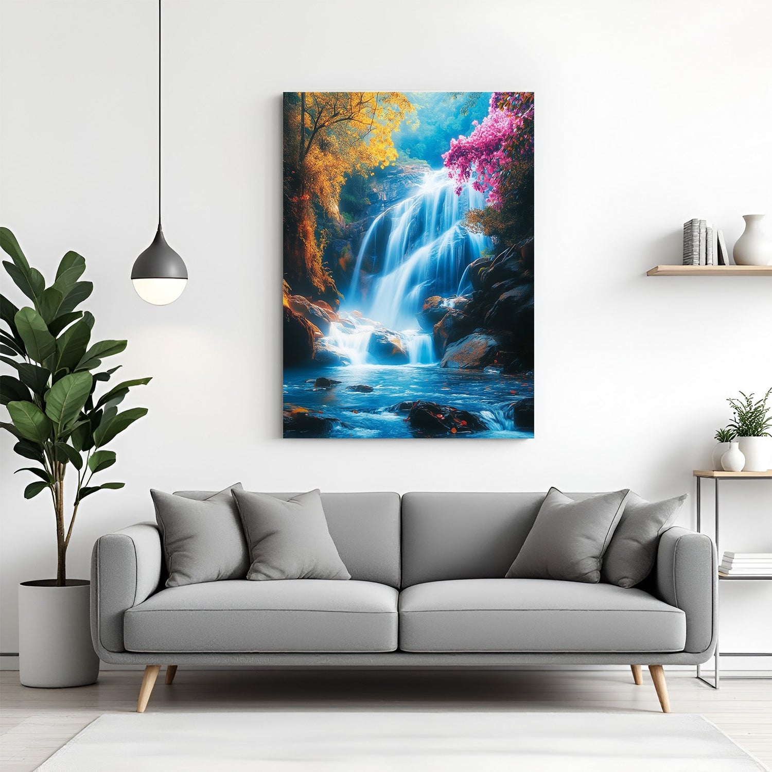 Vastu waterfall canvas wall painting for positive energy flow, wealth, and serene home or office environment