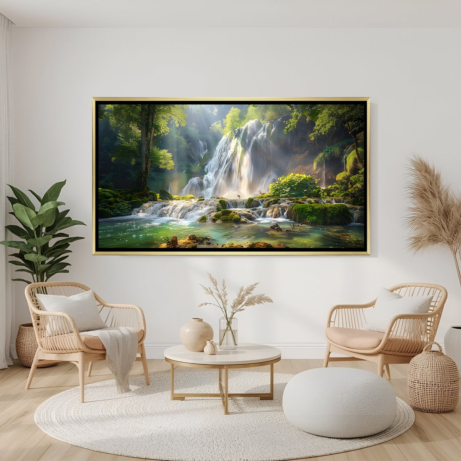 Vastu waterfall wooden frame canvas wall art landscape