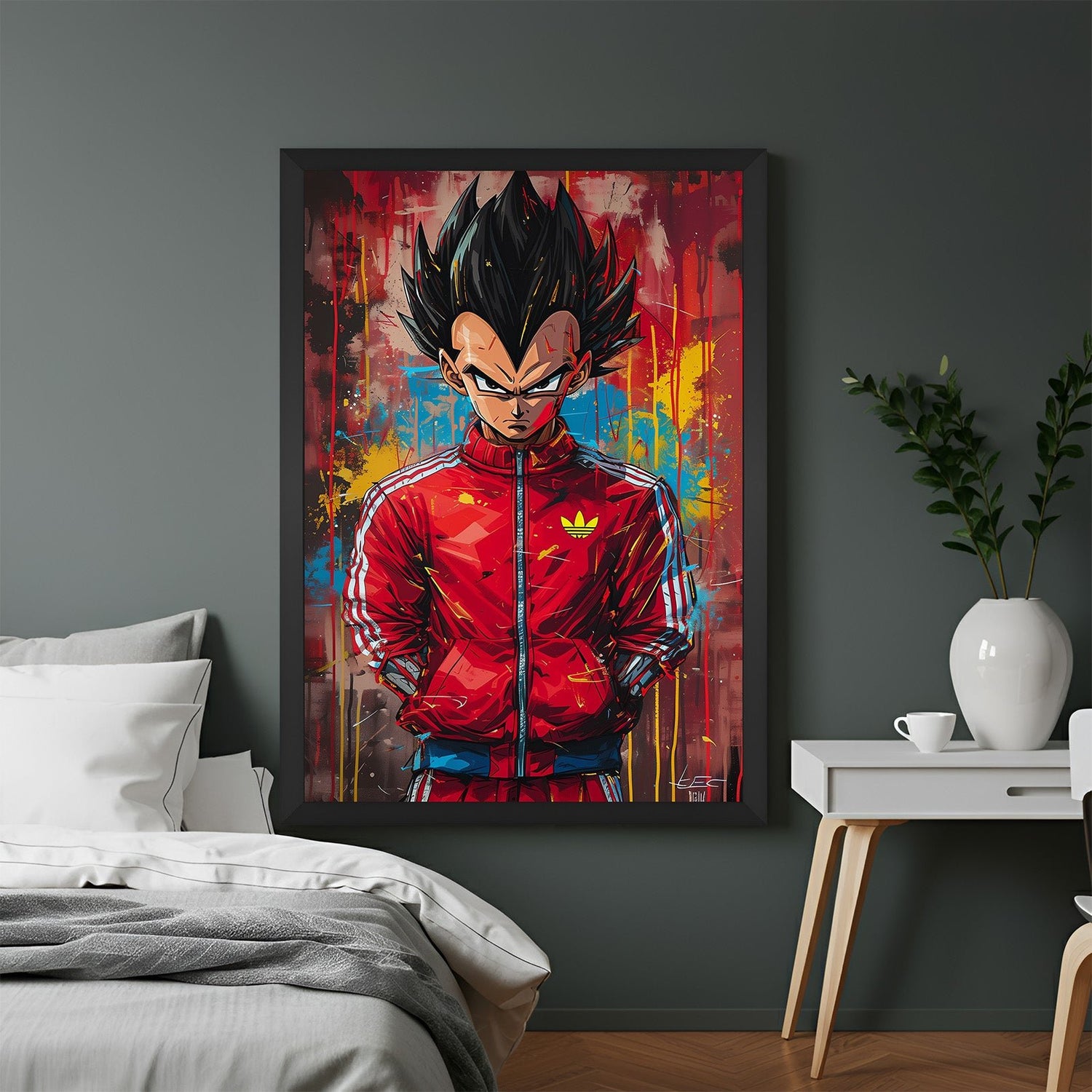 Vegeta canvas wall art in black floater frame – bold modern anime decor