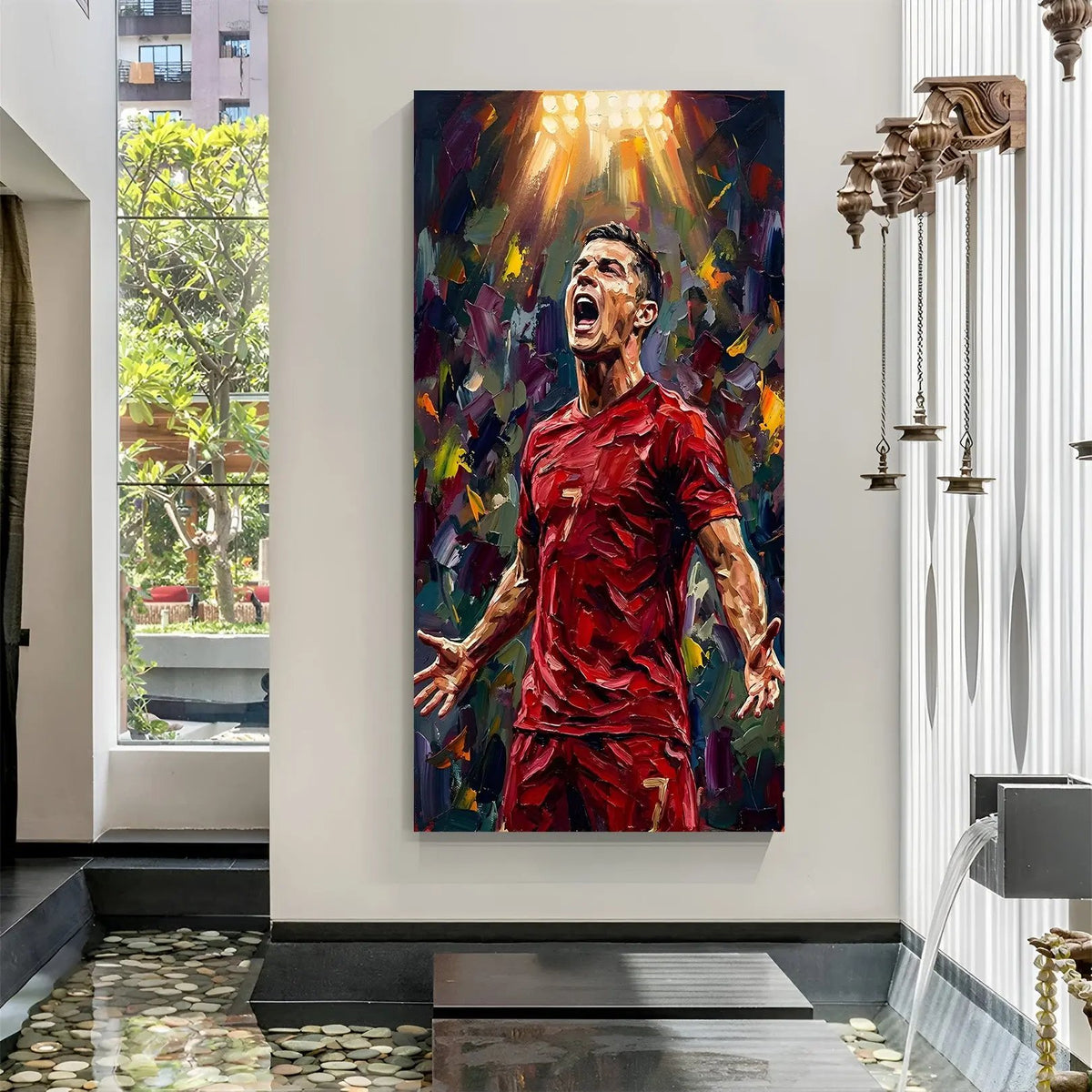 Victory Unleashed Football Motivation canvas wall decor featuring a football player celebrating a major achievement in premium canvas wrapped frame