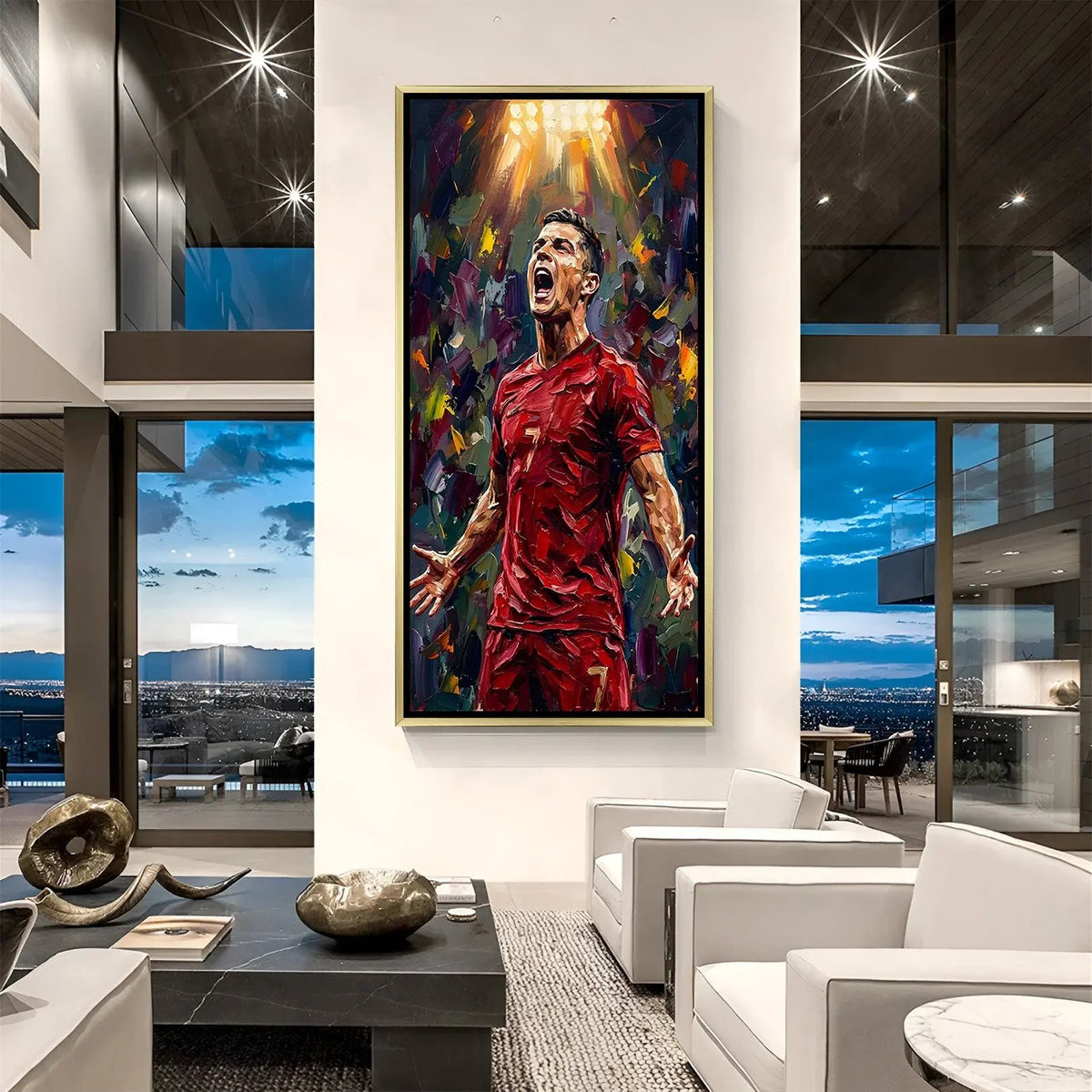 Victory Unleashed Football Motivation canvas wall decor in luxury golden floater frame showcasing a triumphant celebration moment