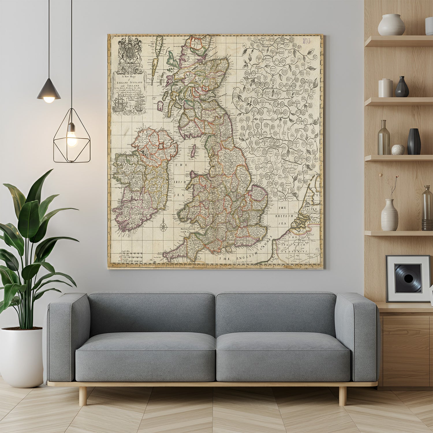 Vintage canvas wall art of ancient time map with compass, aged tones, and celestial designs—classic vintage wall decor for intellectual interiors