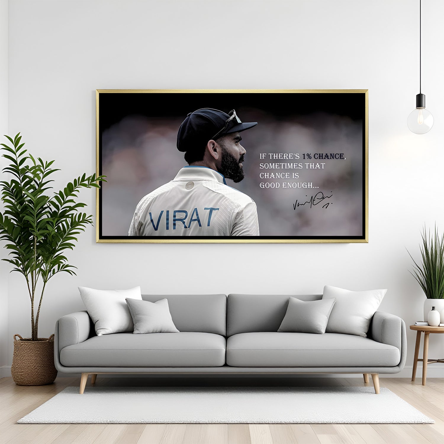 Virat Kohli 1 percent chance motivational artwork in luxury golden floater frame premium cricket wall painting