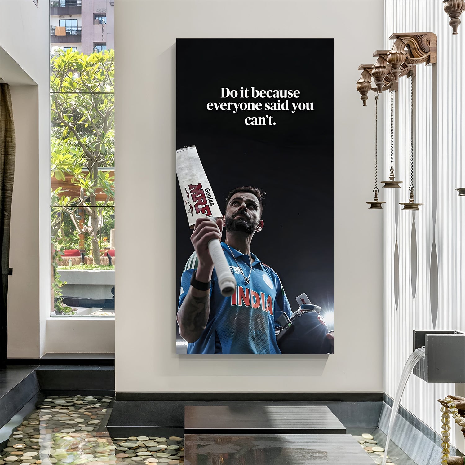 Virat Kohli cricket motivation canvas wall art showing bat with do it because everyone said you can't quote sports decor