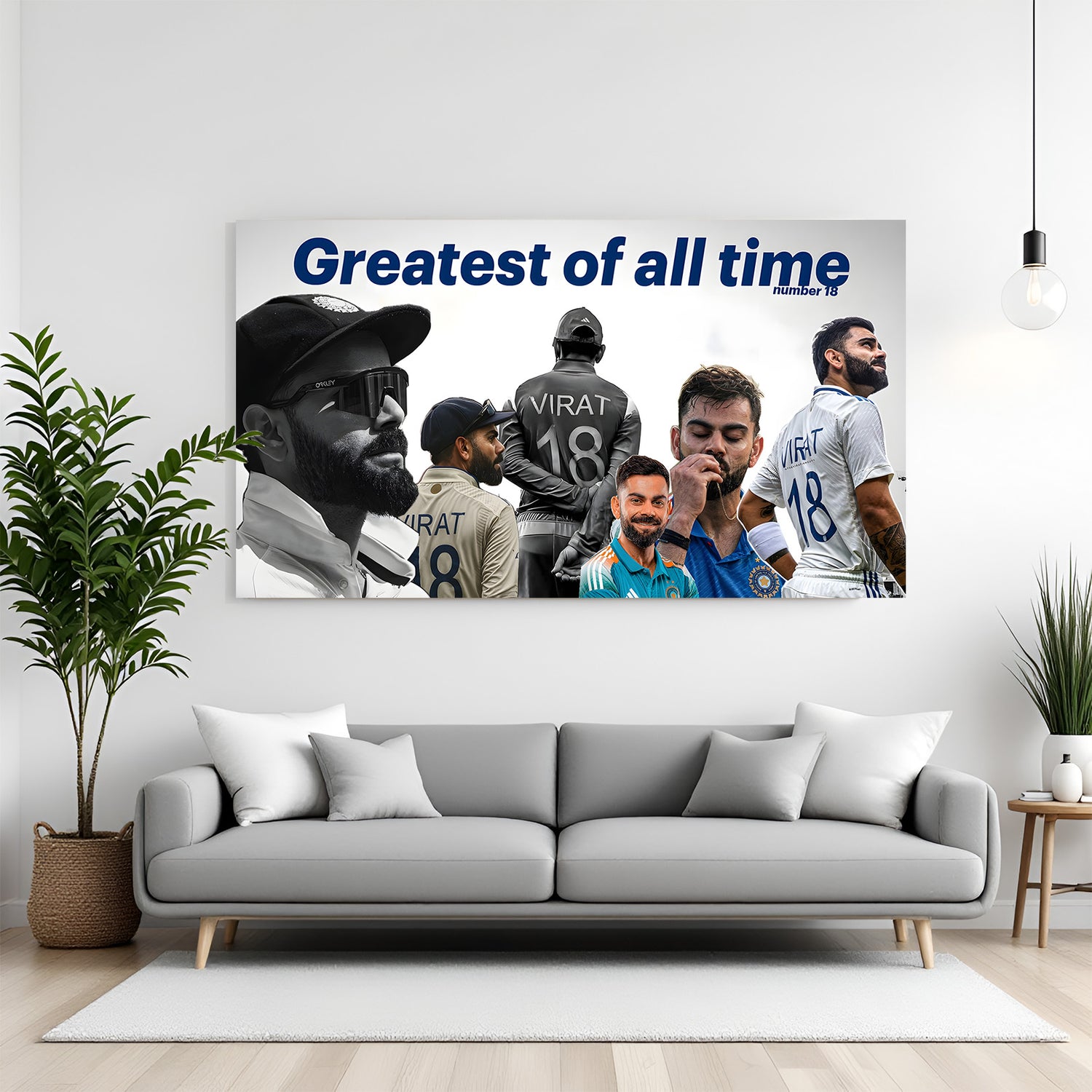 Virat Kohli GOAT cricket motivation canvas wall art holding bat and helmet looking at sky inspirational sports decor