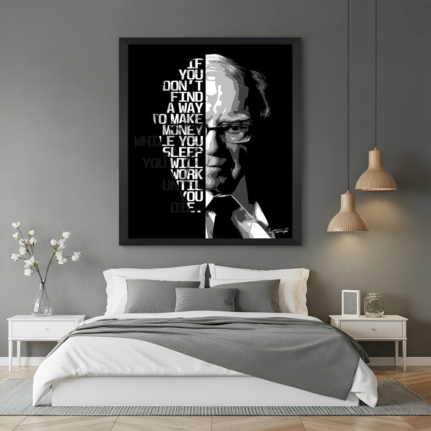 Warren Buffett motivational quote canvas wall art with black floater frame