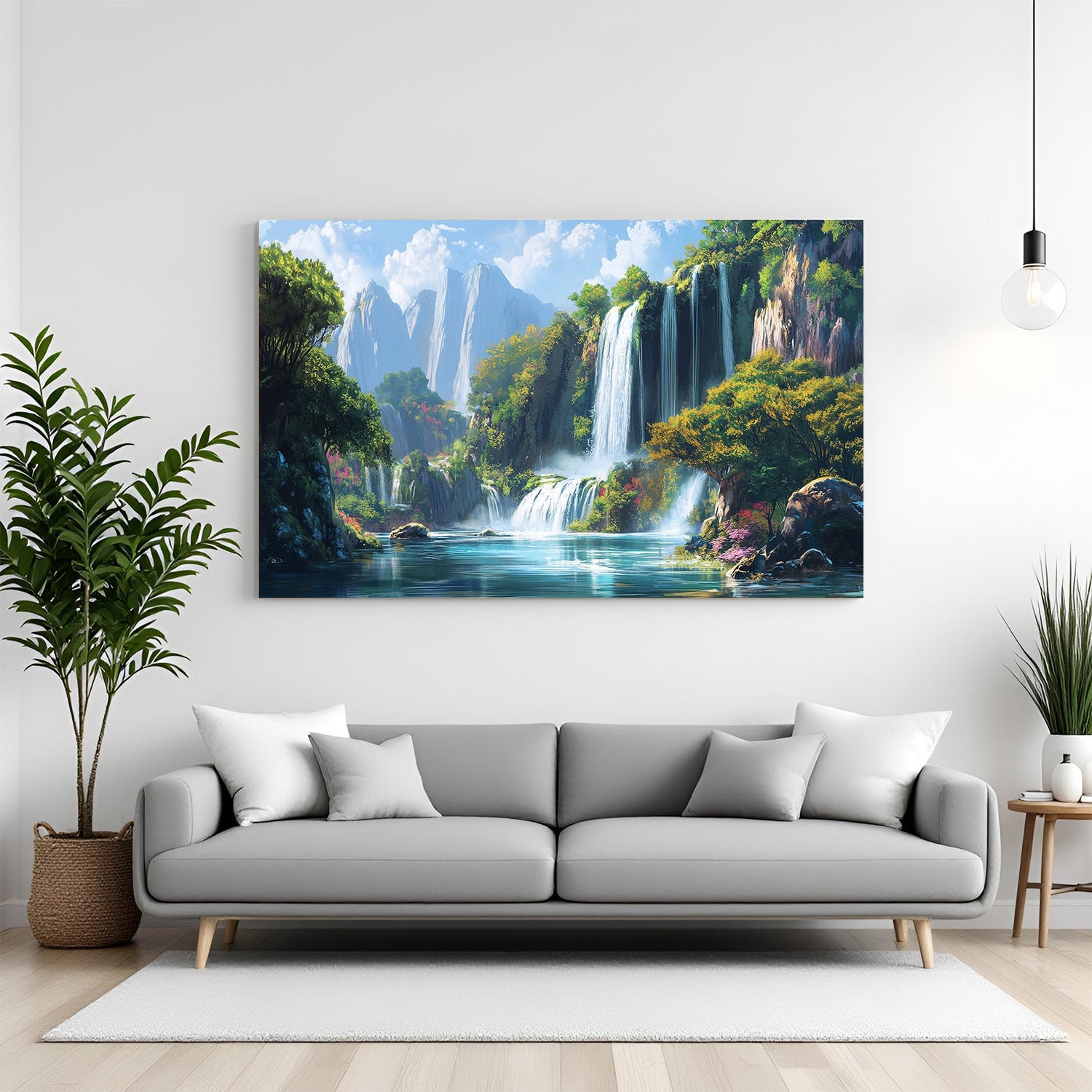 Waterfall canvas wall art with vastu energy, symbolizing wealth flow, calmness, and positive momentum for home and office decor