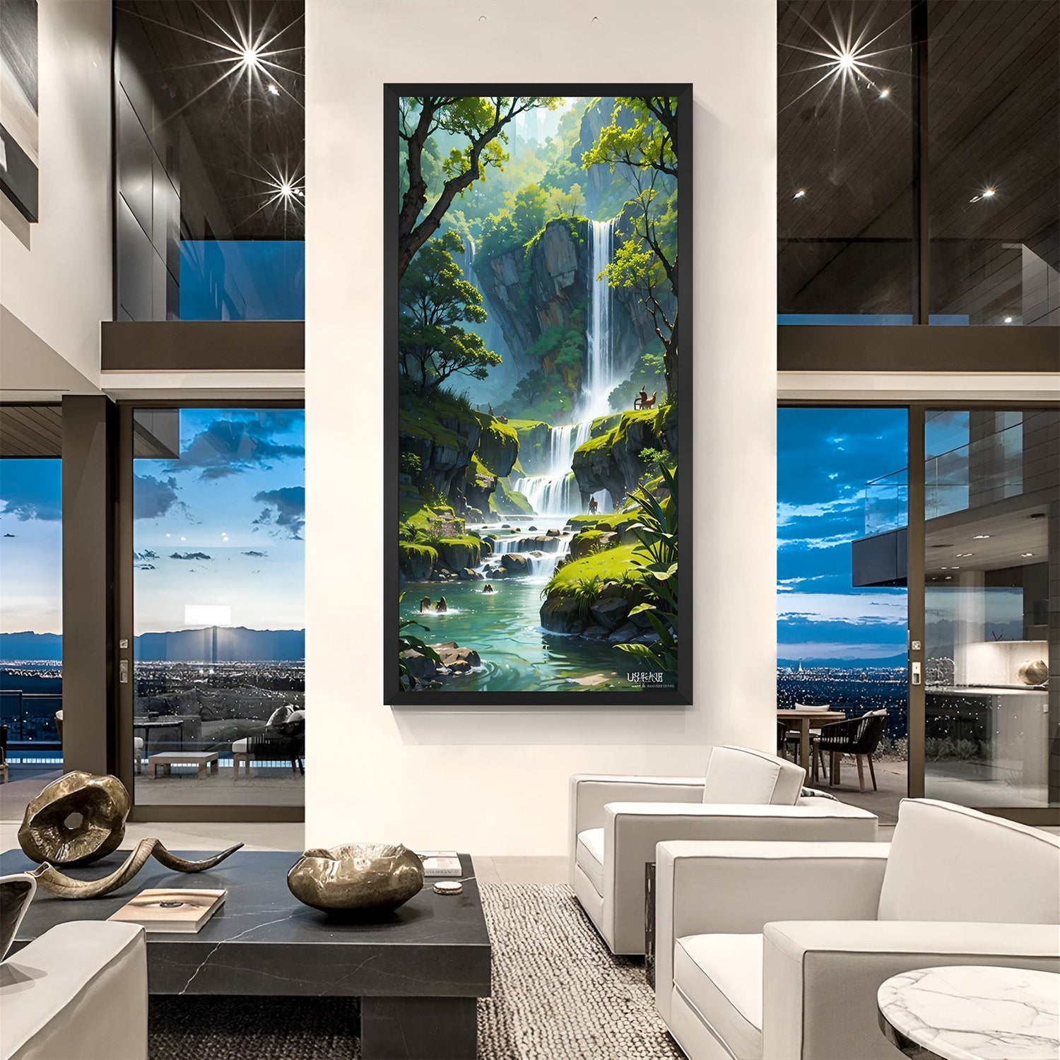 Waterfall large painting in black floater frame for modern interiors with vastu benefits and a bold flowing water design for home or office decor