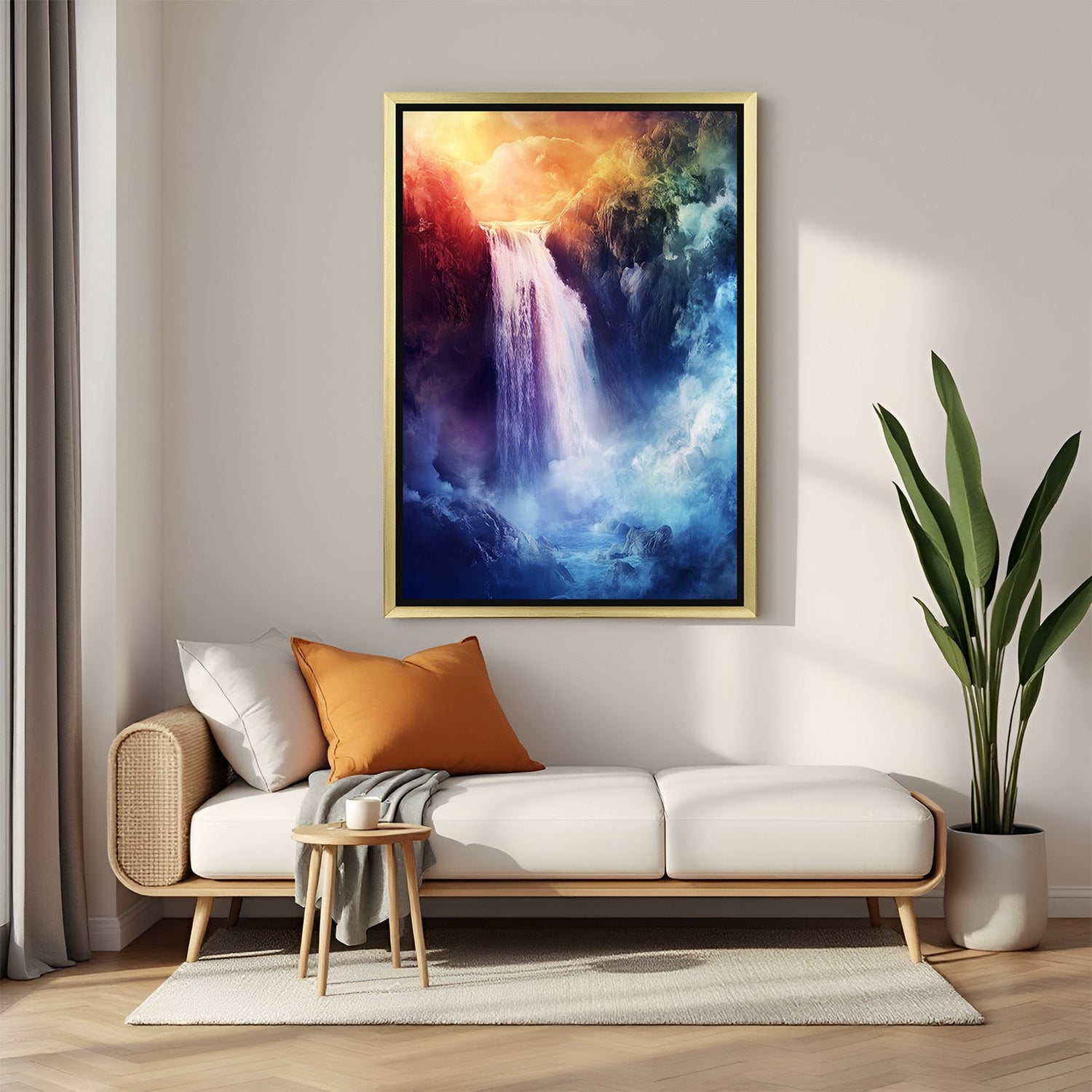 waterfall vastu canvas wall art with golden frame for vastu home decor enhancing prosperity peace and continuous flow of wealth