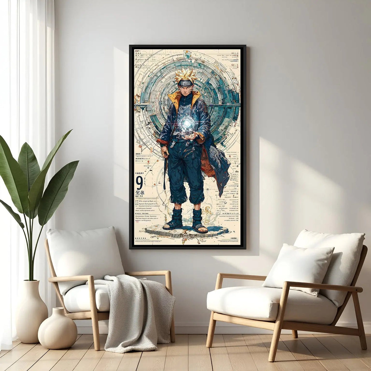 Naruto Rasengan anime artwork in elegant black floater frame featuring dynamic ninja battle energy