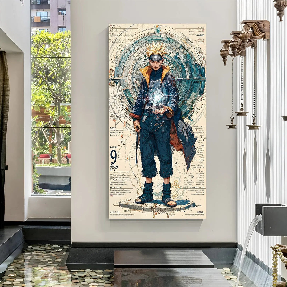 Naruto holding Rasengan anime canvas wall art in premium canvas wrapped frame with powerful blue energy effects