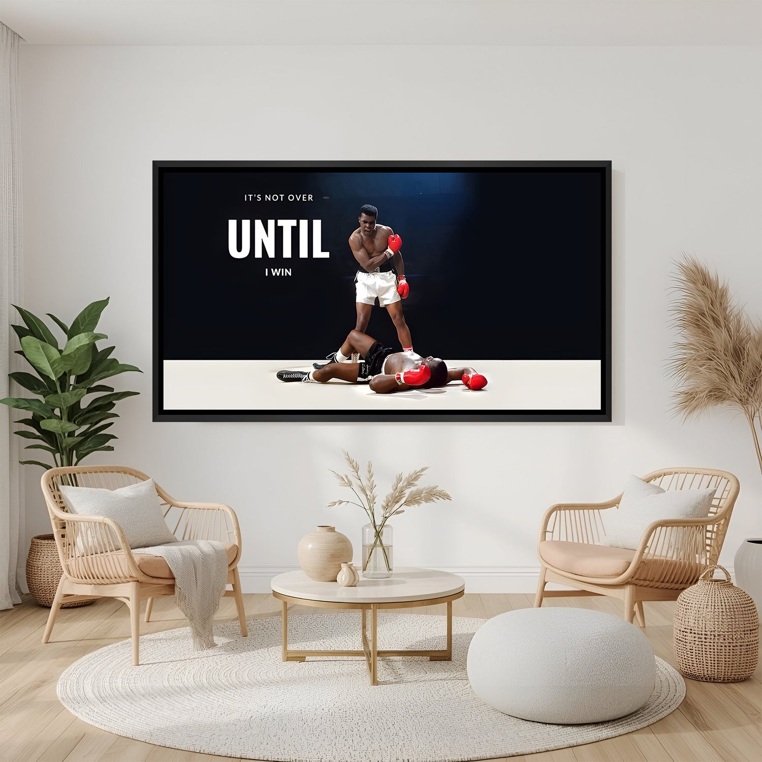 Motivational boxer wall art in black floater frame premium sports canvas decor