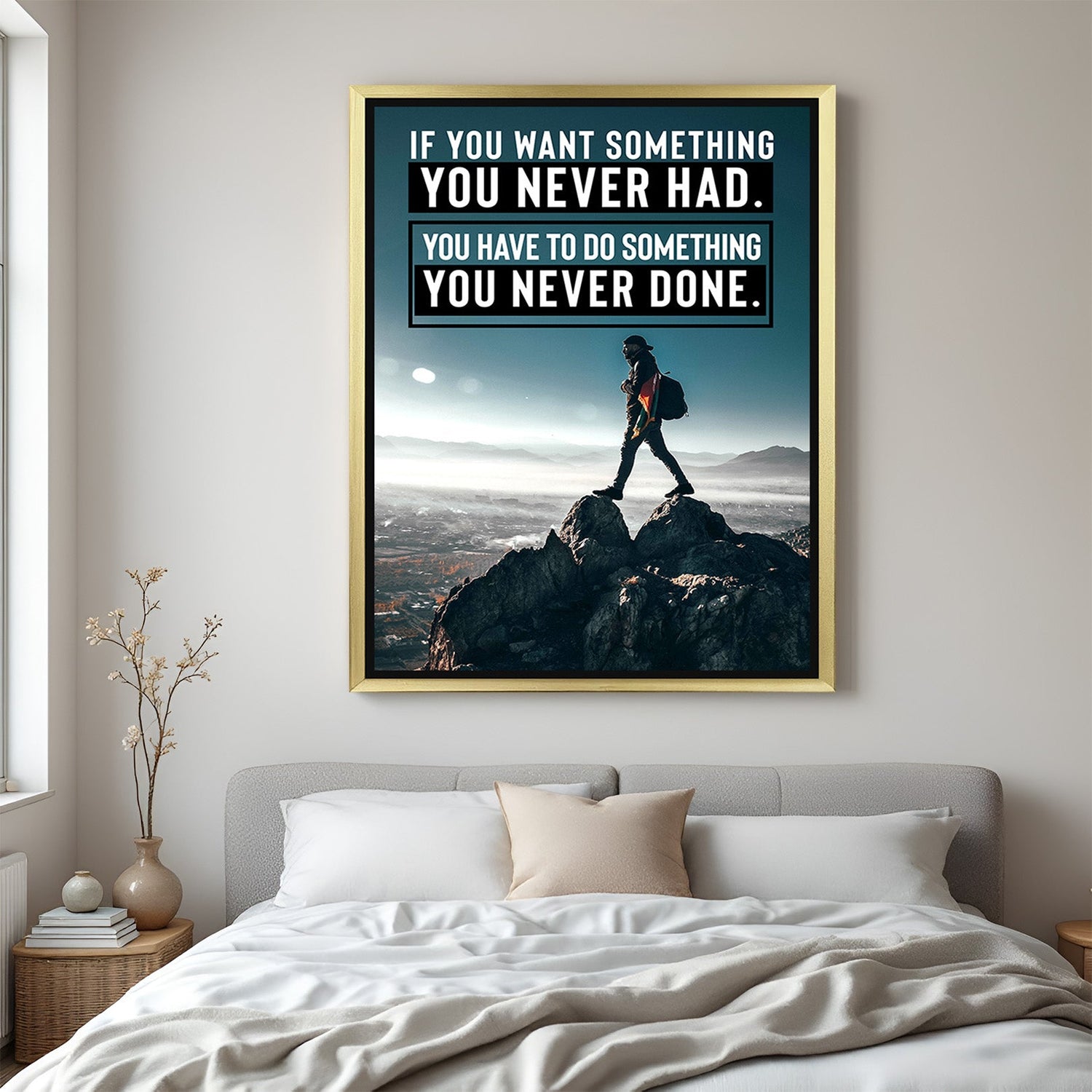 Work Hard Stay Humble success quote canvas with golden floater frame for office or home decor