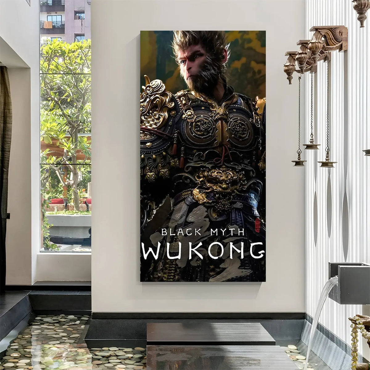 Wukong Ascendant Warrior canvas wall art featuring epic fantasy gaming artwork in premium canvas wrapped frame