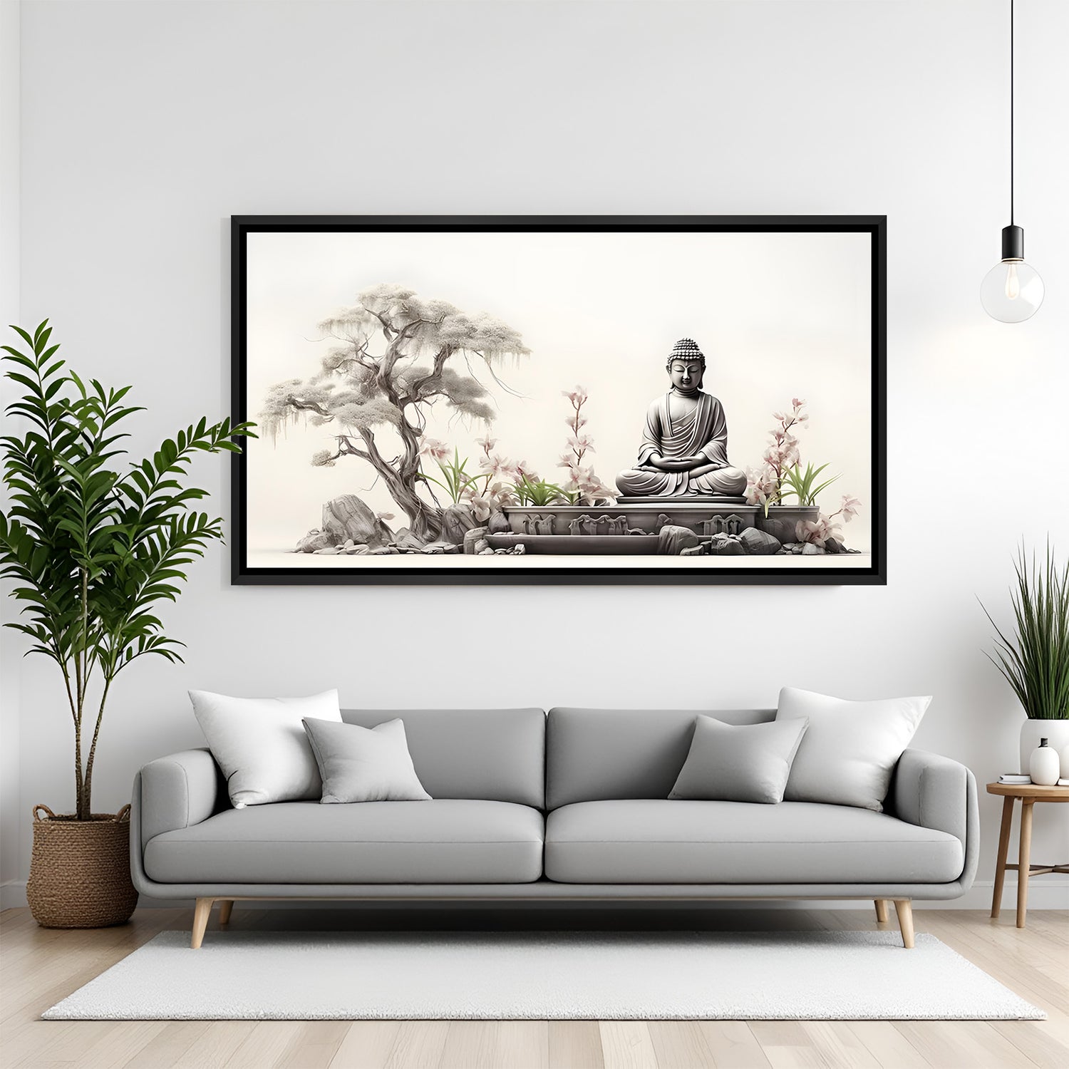 Zen Buddha Meditation spiritual canvas artwork in premium black floater frame