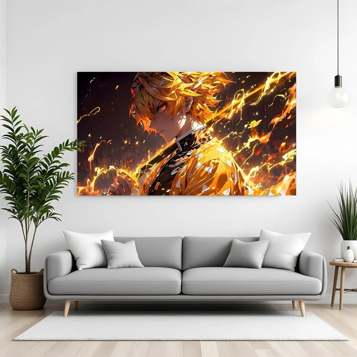 Zenitsu Agatsuma Demon Slayer canvas painting with anime lightning artwork in canvas wrapped frame