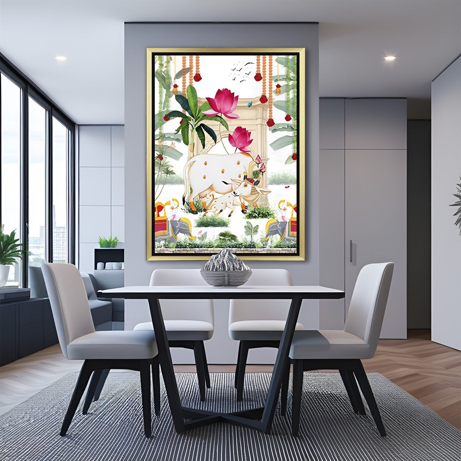 Spiritual cow kamdhenu canvas wall art for pichwai and indian ethenic look and prosperity 