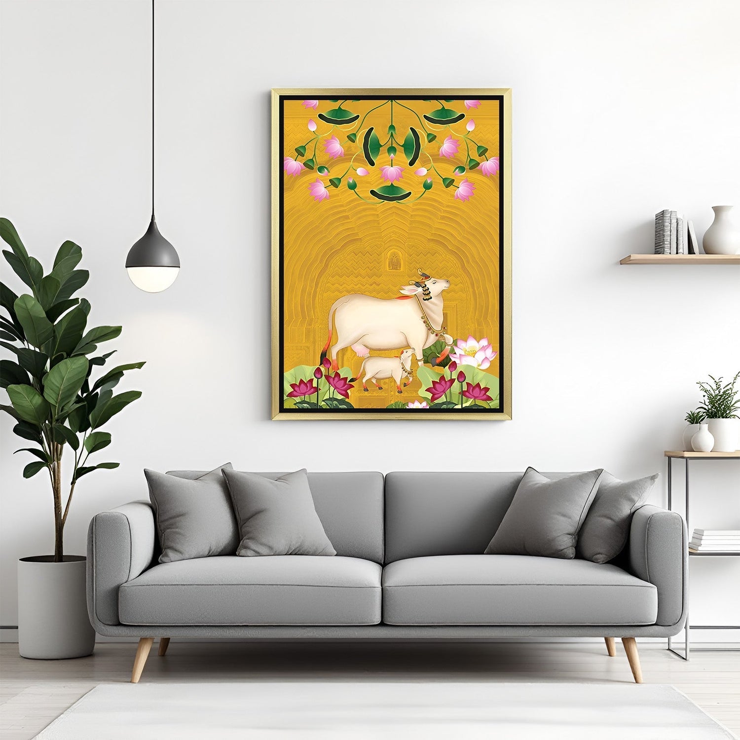 Spiritual Cow Pichwai Canvas – Indian Traditional Wall Art for Home & Office