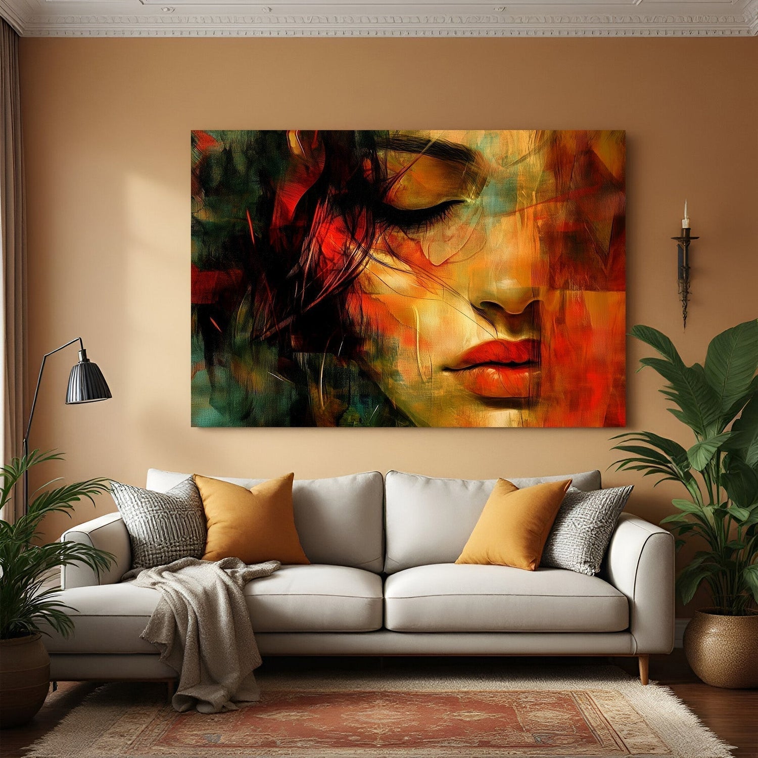 Modern living room with perfectly sized canvas wall art—balancing color, theme, and layout for a harmonious and personalized interior look