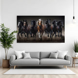 7 running horses Vastu canvas wall art with dark background for living room