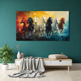 7 running horses colourful vastu wall art in canvas wrapped frame for living room decor