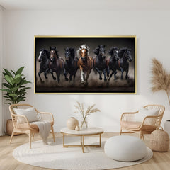 7 horses Vastu wall art in golden floater frame for home and office