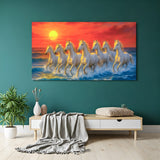 Seven running horses sunset Vastu canvas wall art in gallery wrapped frame style for living room