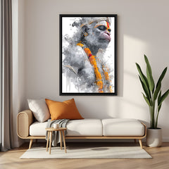 Hanuman Ji Painted Style Wall Art in Black Floater Frame with artistic grey tones for peaceful and powerful interiors