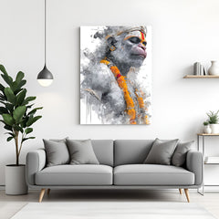 Hanuman Ji Painted Style Grey Canvas Wall Art symbolizing strength, devotion, and peace for spiritual home decor