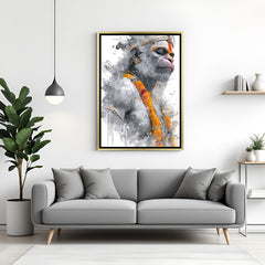 Hanuman Ji Painted Style Wall Art in Golden Floater Frame – modern spiritual canvas for home and office decor