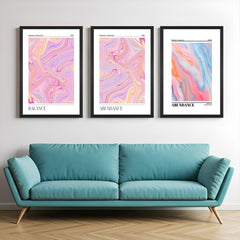 Canvas wall art trio featuring aura-style visuals in light, abstract textures – ideal for peaceful, contemporary home decor