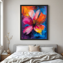 Black floater frame canvas of abstract flower – modern wall art with artistic floral design and soft color tones
